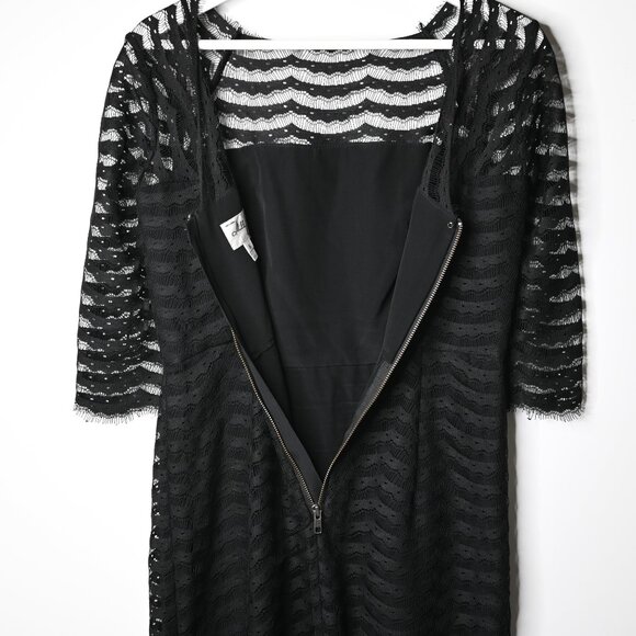 MILLY OF NEW YORK Black Lace 3/4 Sleeves Dress - Size 6 - Picture 7 of 11